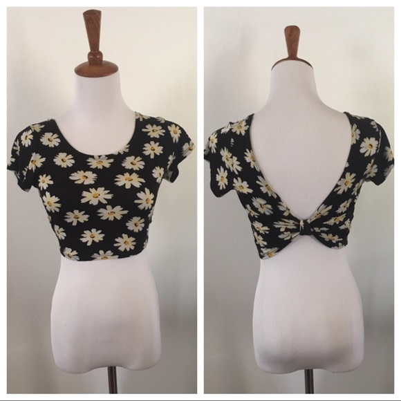 La Hearts Tops - LA Hearts Black Floral Print Cropped Top